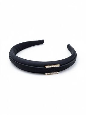 Alexandre de Paris Black Padded Headband with Gold Crystal Bars
